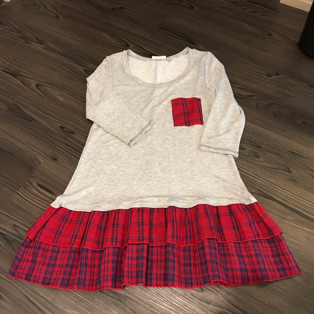Altar’d State Gray and Plaid Dress 3/4 Sleeve